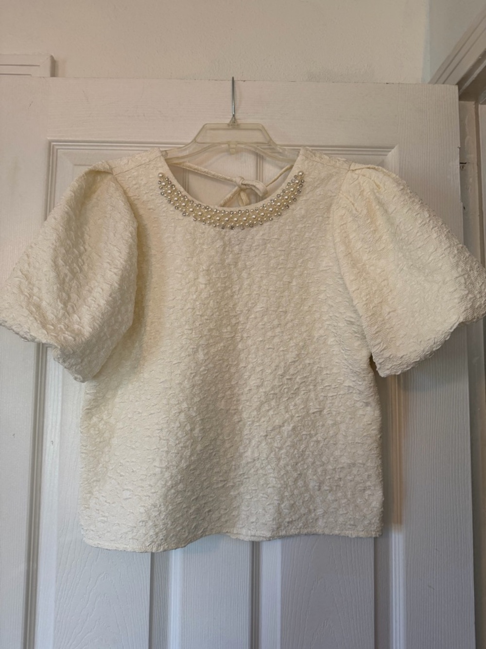 Anthropology blouse top cream ivory textured pearls size S - Picture 10 of 11